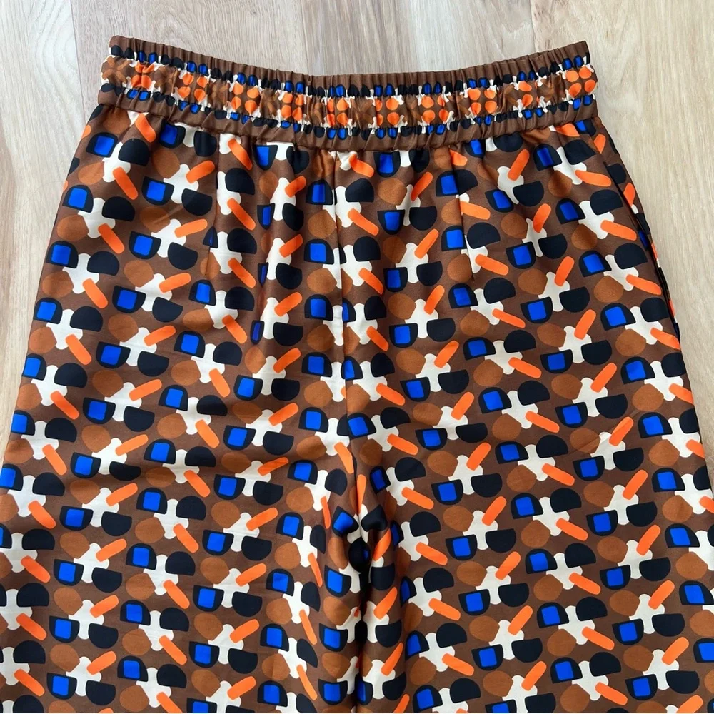 Zara Brown/Orange Geometric Wide Leg Pants Size Medium - Picture 7 of 13